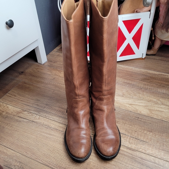 Halogen Keri tall women's knee high riding boots soft leather Pull-on in cognac - Picture 2 of 15